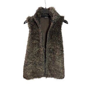 89th & Madison XL Faux Fur Brown Sleeveless Vest Open Front Lightweight Knit